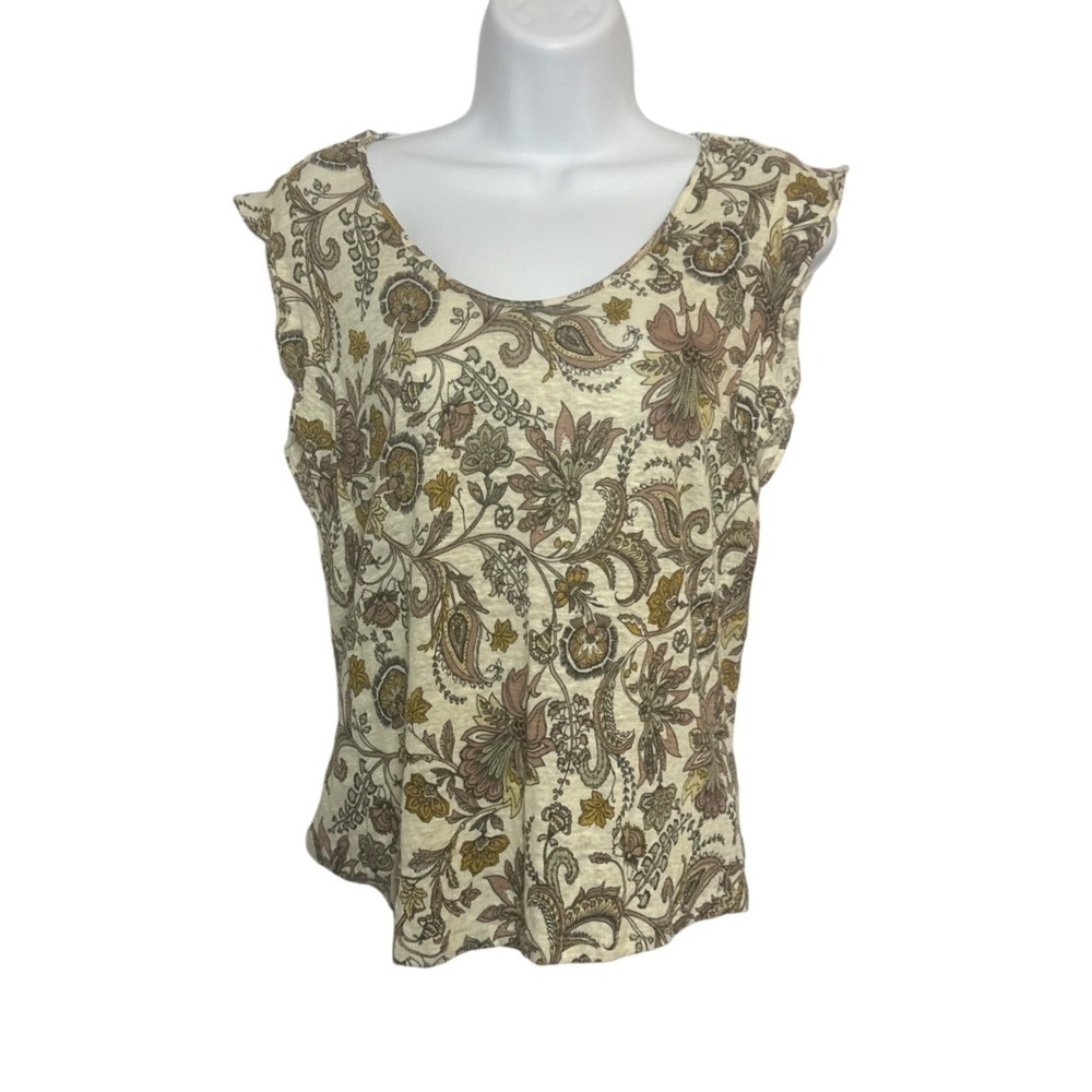 Rachel Zoe Womens Small 100% Linen Paisley‎ Short Sleeve Top Casual Lightweight